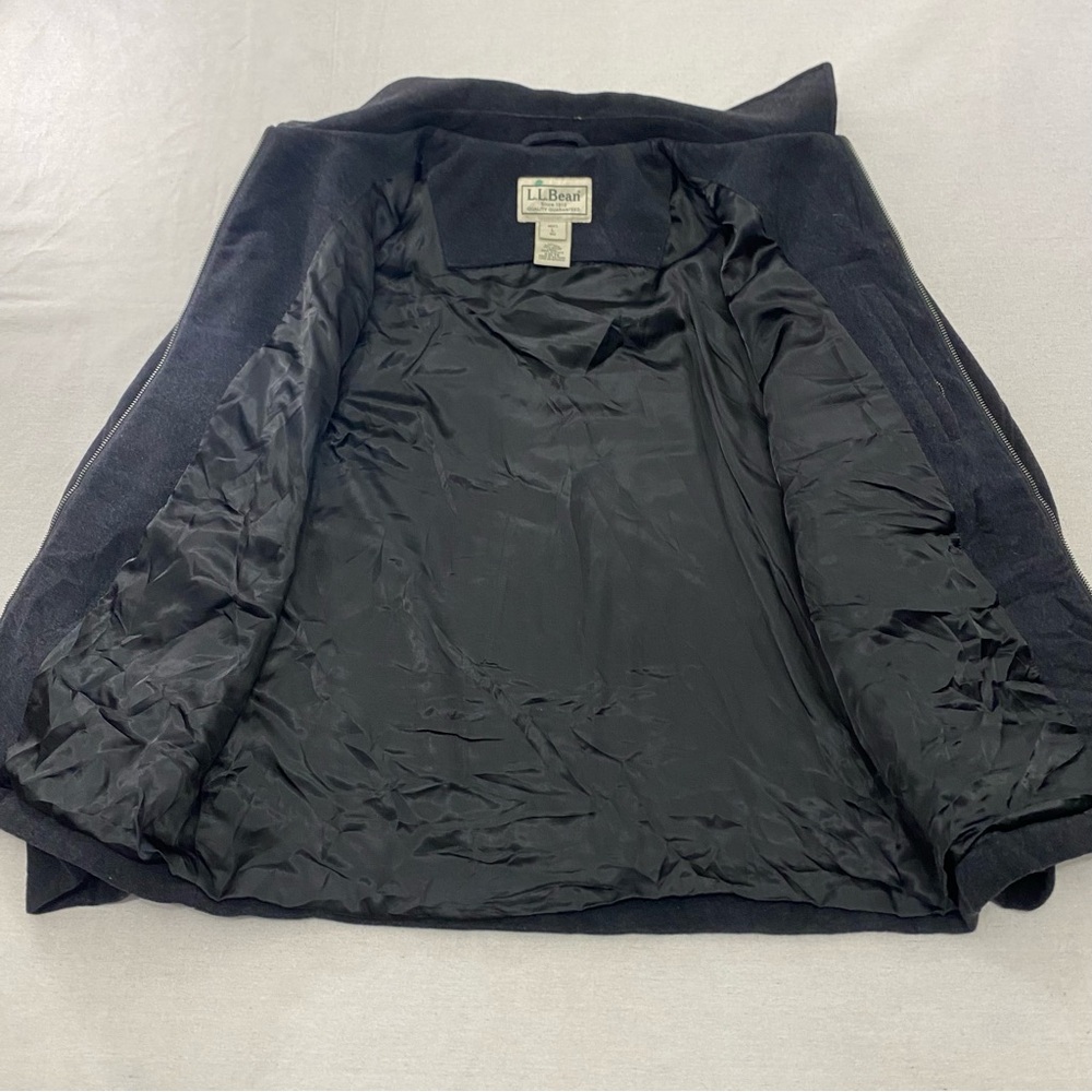 LL Bean Wool Bomber Jacket Coat Parka Mens Large Black 0DCY6 Winter Collared Zip - Picture 5 of 9